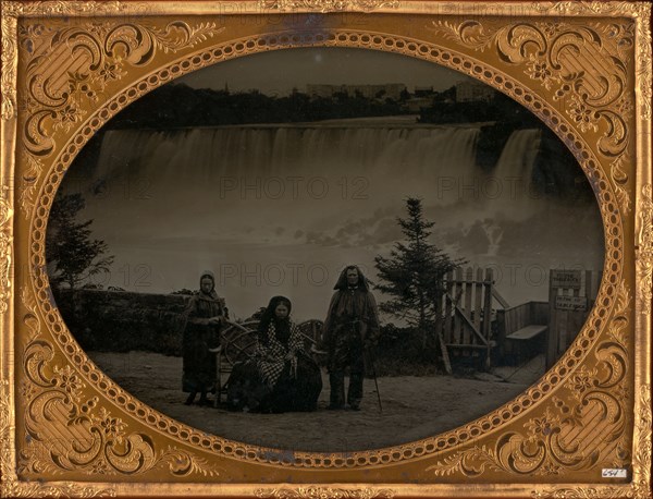 Untitled (Portrait of a Man and two Women in Front of Niagara Falls), 1870. Creator: Unknown.