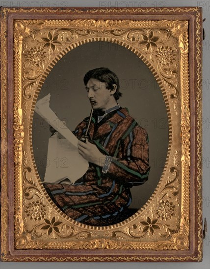 Untitled (Portrait of a Man Reading with Smoking Coat and Pipe), 1865. Creator: Unknown.