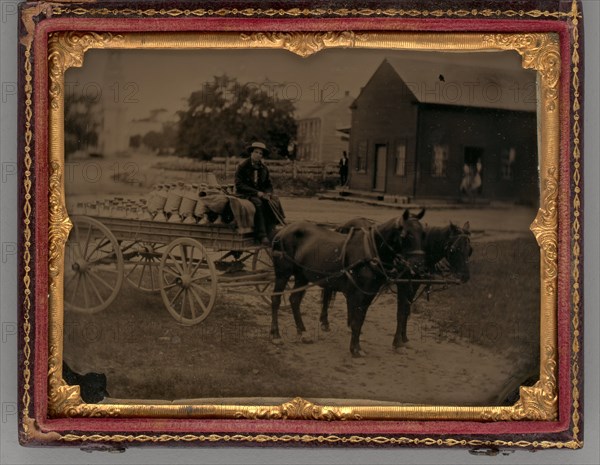 Untitled (Portrait of a Man Seated on top of a Horse-Drawn Carriage), 1859. Creator: Unknown.