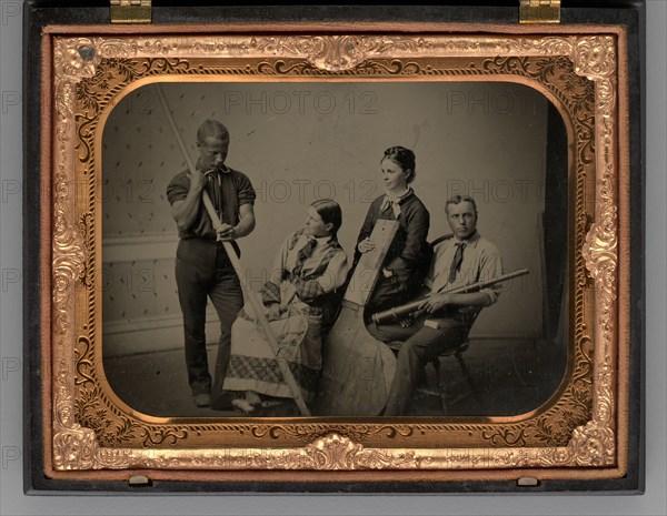 Untitled [group of people with equipment], 1865. Creator: Unknown.