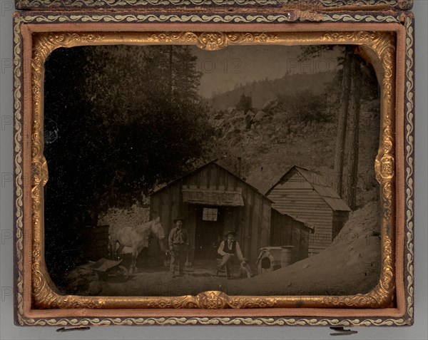 Untitled (Two Miners in Front of a Shack), 1857. Creator: Unknown.