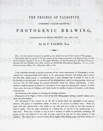 The Process of Talbotype (formerly called Calotype) Photogenic Drawing, Communicated..., 1841. Creator: William Henry Fox Talbot.