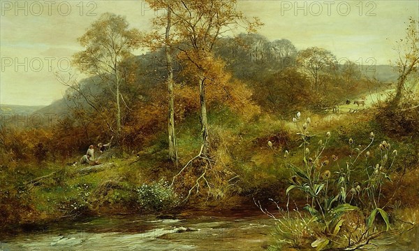 Autumn River Scene, The Brook, 1889. Creator: David Bates.