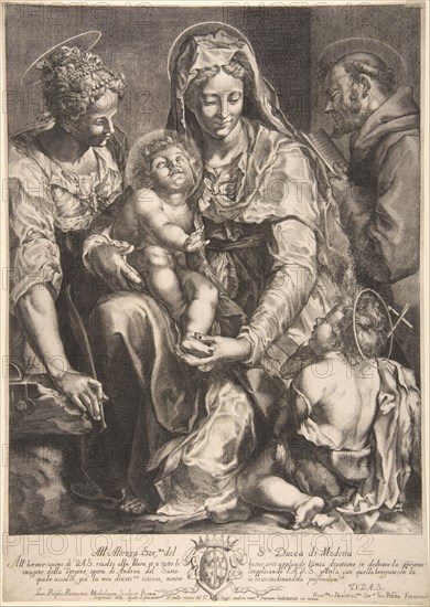 Virgin and Child with Saint Catherine, Francis of Assisi and John the Baptist, mid 17th century. Creator: Giovanni Battista Bonacina.