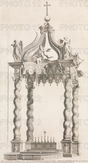 Isolated View of Bernini's Baldacchino. Plate 39 from the Album 'Basilica di S. Pietro ..., 1653-91. Creator: Giovanni Giacomo De Rossi.