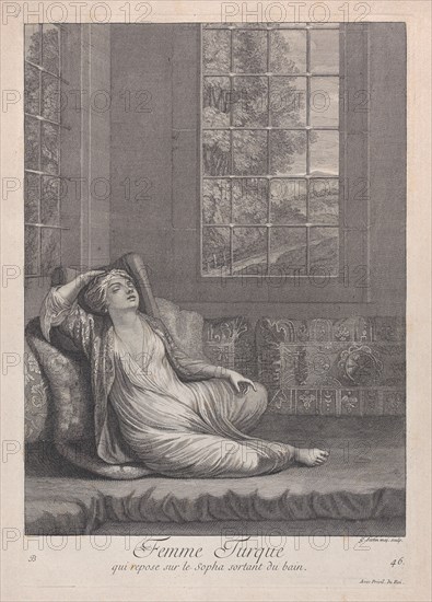 Femme Turque, qui repose sur le Sopha sortant du bain, 1714-15. Creator: Unknown.
