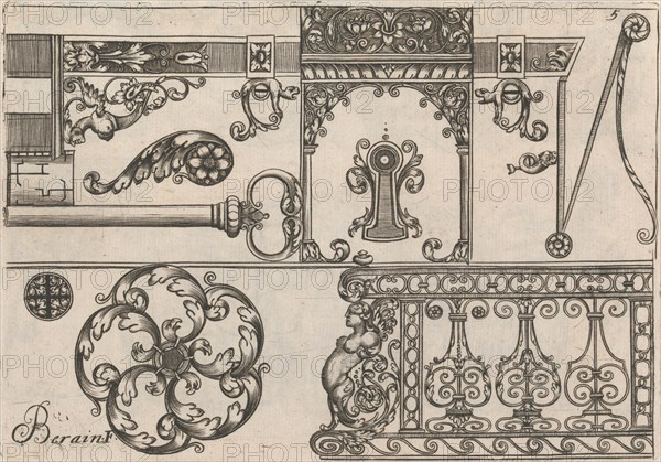 Diverses Pieces de Serruriers, page 6 (recto), ca. 1663. Creator: Jean Berain.