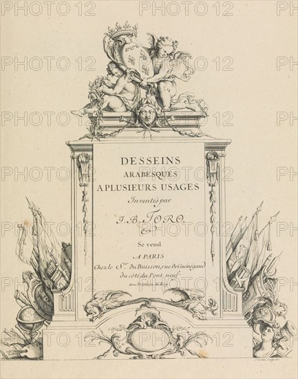 Desseins Arabesques a Plusieurs Usages Inventés par J.B. Toro (Title Page), 1716., 1716. Creator: Jean Bernard Toro.