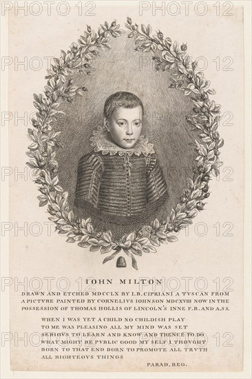 John Milton as a Boy, 1760. Creator: Giovanni Battista Cipriani.