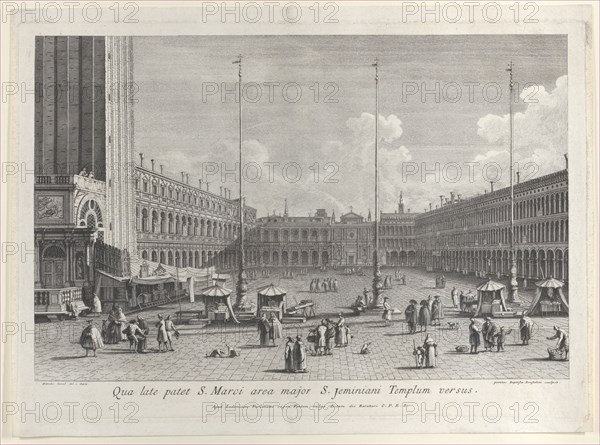 View of Piazza San Marco, with the church of San Geminiano at the far end, and figures and..., 1763. Creator: Giovanni Battista Brostoloni.