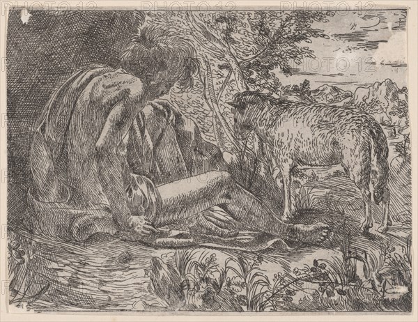 Saint John the Baptist with a lamb, 1600-35. Creator: Giovanni Battista Caracciolo.