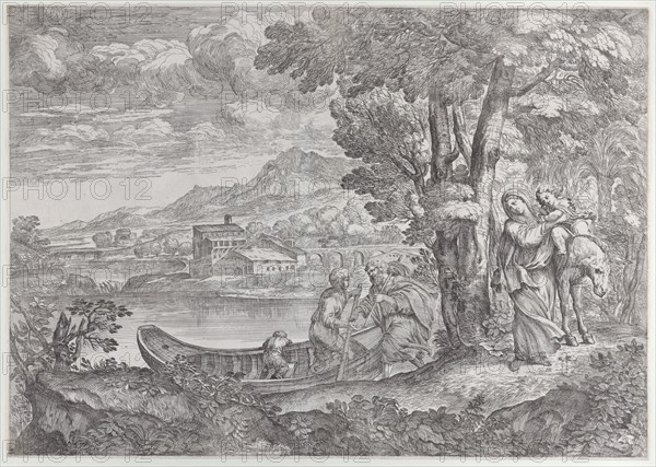 Landscape with the flight into Egypt, 1626-80., 1626-80. Creator: Giovanni Francesco Grimaldi.