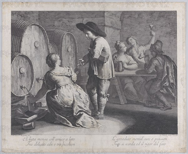 A barmaid filling mugs..., 1760-70. Creator: Giovanni Volpato.