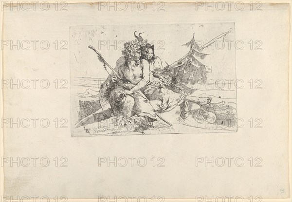 Bacchant, Satyr, and Fauness, from the Scherzi, ca. 1740. Creator: Giovanni Battista Tiepolo.