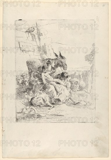 A Mother with two Children, from the Scherzi, ca. 1740. Creator: Giovanni Battista Tiepolo.
