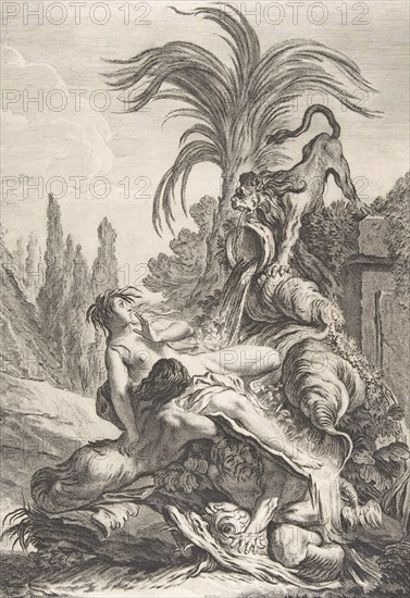 The Frightened Naïad (Une naïade échevelée recule d'efroi à la vue d'un lion), ca. 1740., Creator: Jean-Baptiste-Marie Pierre.