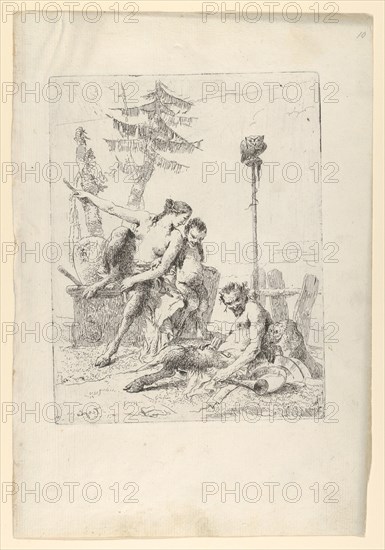 Satyr Family (Pan and his Family), from the Scherzi, ca. 1743-50. Creator: Giovanni Battista Tiepolo.