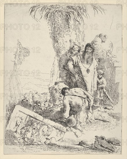 Shepherd with Two Magicians, from the Scherzi, ca. 1743-57. Creator: Giovanni Battista Tiepolo.