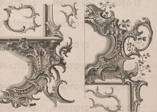 Suggestion for the Decoration of Lower Right and Top Right of a Framel, Pla..., Printed ca. 1750-56. Creator: Jeremias Wachsmuth.