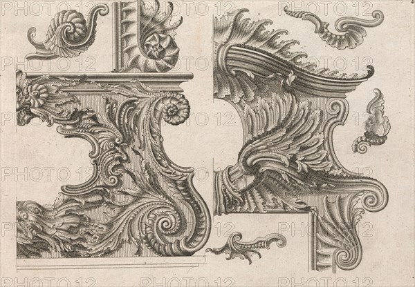 Suggestion for the Decoration of the Lower and Top Right of a Frame, Plate ..., Printed ca. 1750-56. Creator: Jeremias Wachsmuth.