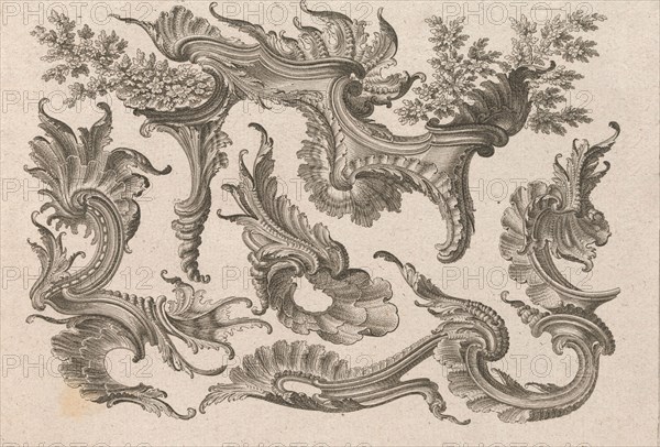 Various Designs for Rocaille Ornaments, Plate 2 from: 'Fortsezung von unter..., Printed ca. 1750-56. Creator: Jeremias Wachsmuth.