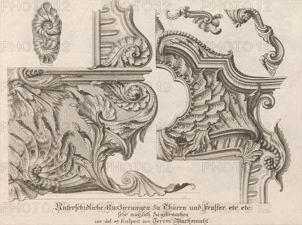 Suggestion for the Decoration of the Lower and Top Right of a Frame, Plate ..., Printed ca. 1750-56. Creator: Jeremias Wachsmuth.