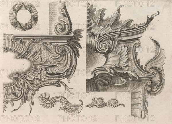 Suggestion for the Decoration of the Lower and Top Right of a Frame Combine..., Printed ca. 1750-56. Creator: Jeremias Wachsmuth.