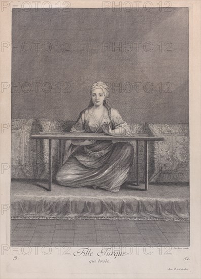 Fille Turque, qui brode, 1714-15., Creator: Unknown.