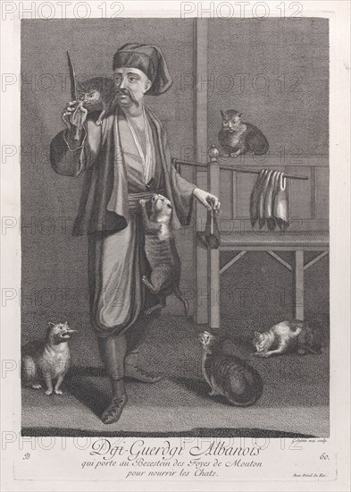 Dgi-Guerdgi Albanois, qui porte au Bezestein des Foyes de Mouton pour nourrir les Chats..., 1714-15. Creator: Unknown.