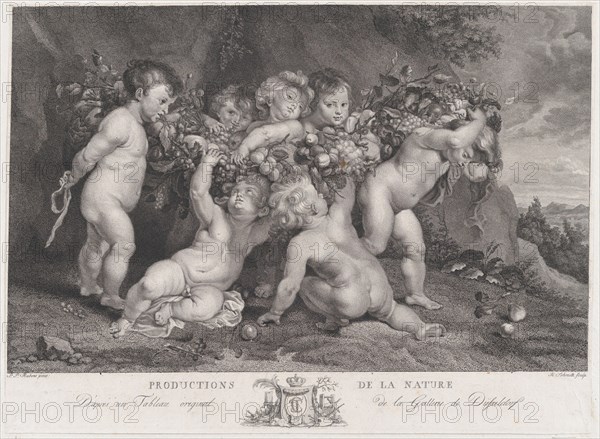 Seven putti carrying a garland of fruit, ca. 1780-87. Creator: Heinrich Schmitz.