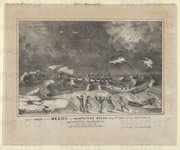 Dreadful Wreck of the Mexico on Hempstead Beach, January 2nd, 1837, 1848-56. Creator: Nathaniel Currier.