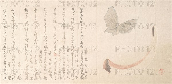 Flower-Vase of Horn and a Butterfly, early 19th century. Creator: Kubo Shunman.