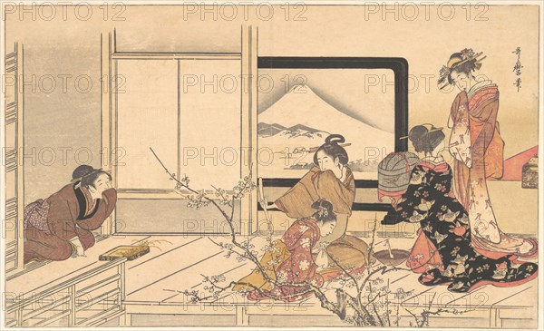 Preparing Food for the Warbler..., 1798. Creator: Kitagawa Utamaro.