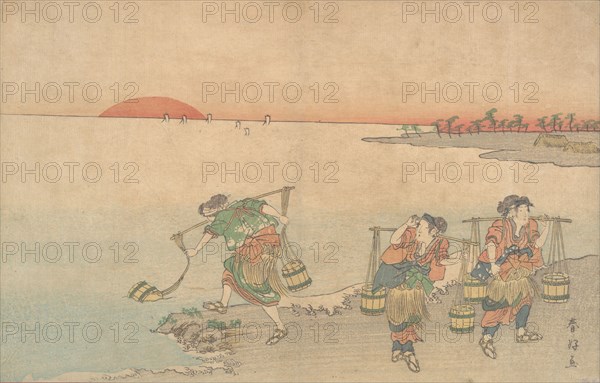 Three Water Carriers at the Shore, late 18th century. Creator: Katsukawa Shunko.