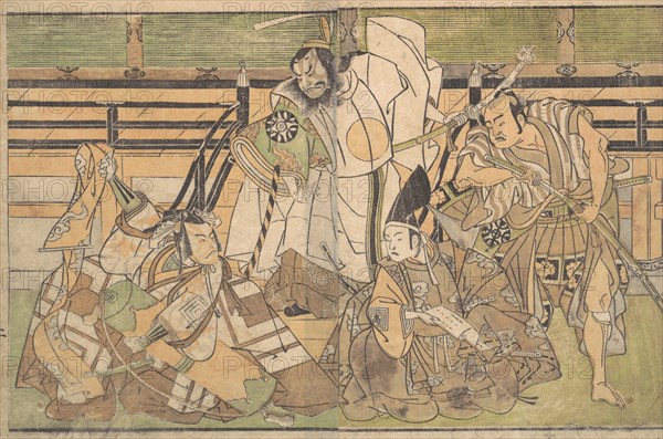 Four Actors in Unidentified Roles, late 18th century. Creator: Shunsho.