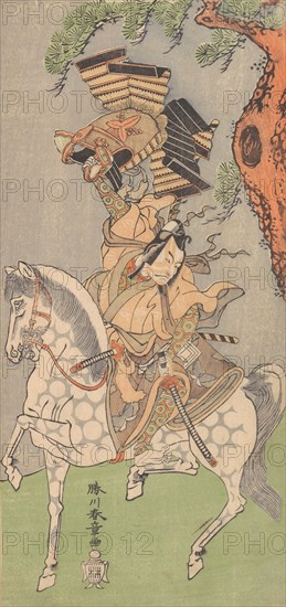 Ichikawa Danjuro V as a Warrior Mounted on a Dapple Gray Horse, 1771. Creator: Shunsho.