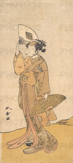 Nakamura Matsue II as a Woman Standing on a Hill, 1773. Creator: Shunsho.