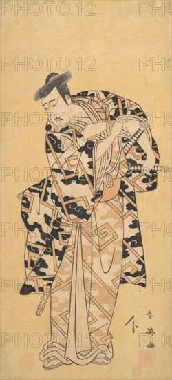 The Actor Ichikawa Yaozo III as Fuwa Banzaemon in a Thunder Robe, Playing with a Fan, 1794. Creator: Katsukawa Shun'ei.