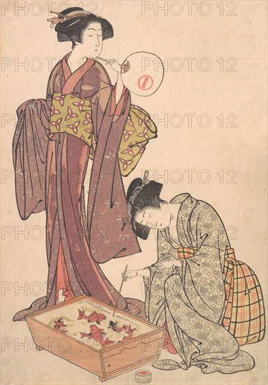 Two Women Feeding Fish, 1739-1820. Creator: Kitao Shigemasa.
