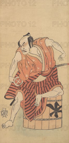 The Third Otani Hiroemon as an Otokodate Seated Upon an Inverted Tub, 1768 or 1769. Creators: Shunsho, Otani Hiroemon.