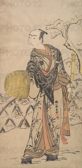 The First Nakamura Nakazo as a Komuso Standing in the Snow by a Fence, ca. 1775. Creator: Shunsho.