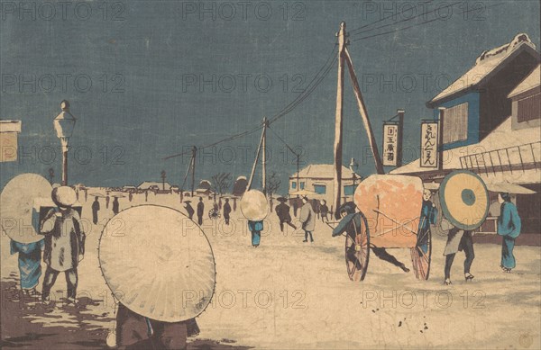 Street Scene in the Outskirts of Edo on an Evening in Winter, ca. 1878. Creator: Kobayashi Kiyochika.