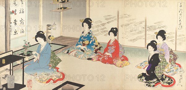 Chiyoda Inner Palace: No.20 Flower Arranging in Turn..., August 1895. Creator: Chikanobu Yoshu.