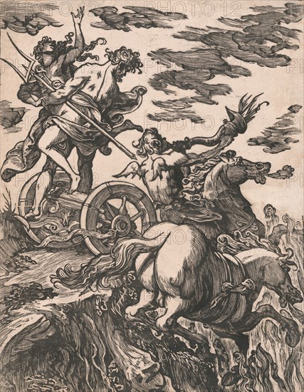 Rape of Persephone with Pluto on horseback at right, 1590-1607. Creator: Giuseppe Scolari.