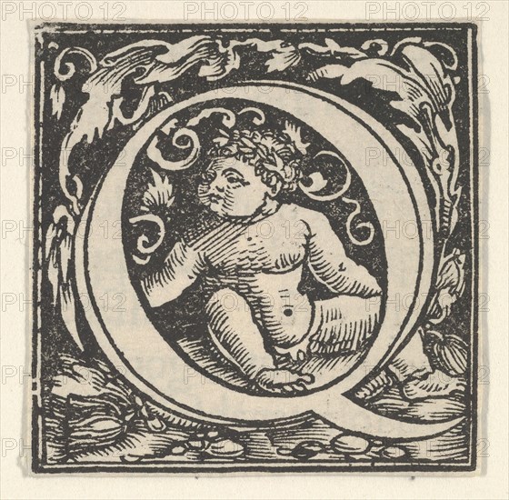 Initial letter Q with putto, ca. 1538. Creator: Heinrich Vogtherr.