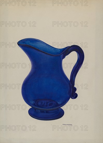 Small Blue Milk Pitcher, c. 1941. Creator: Chris Makrenos.