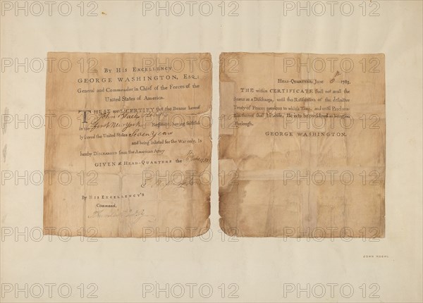 Certificate (army discharge), 1935/1942. Creator: John Koehl.