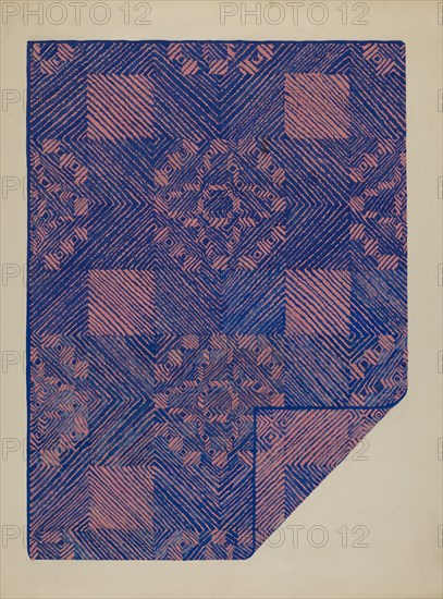 Piece of a Coverlet - Cobalt Blue & Rose, c. 1936. Creator: Katherine Hastings.