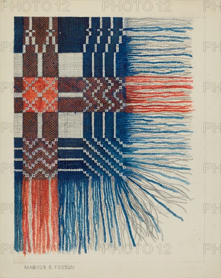 Woven Coverlet (Detail), c. 1937. Creator: Magnus S. Fossum.