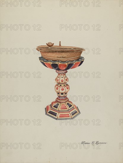 Baptismal Font & Stand, c. 1939. Creator: Marius Hansen.